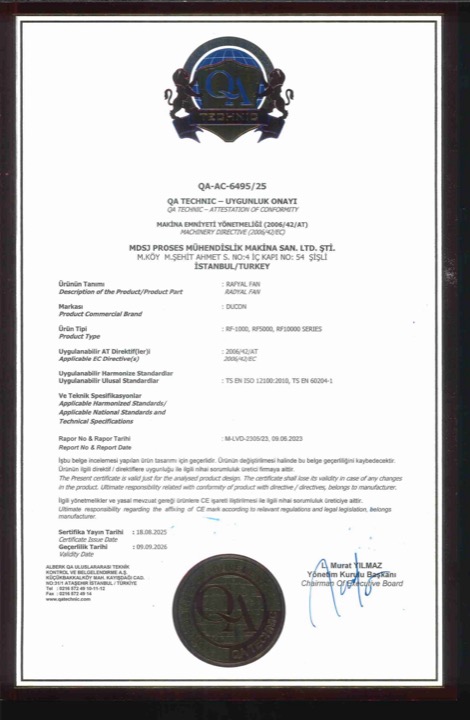 MDSJ Process CE · Radyal Fan belgesi