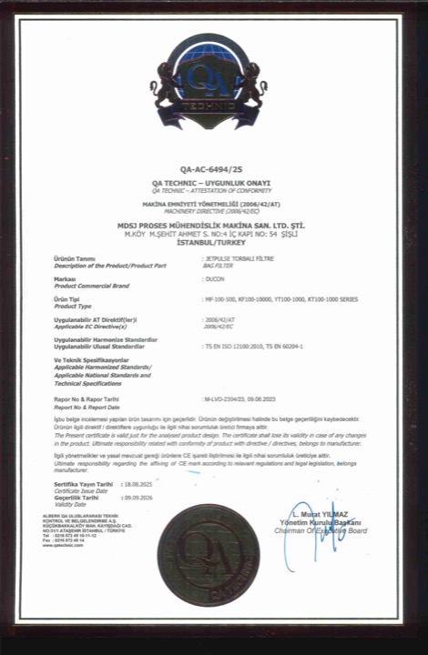 MDSJ Process CE · Jet Pulse Torbalı Filtre belgesi