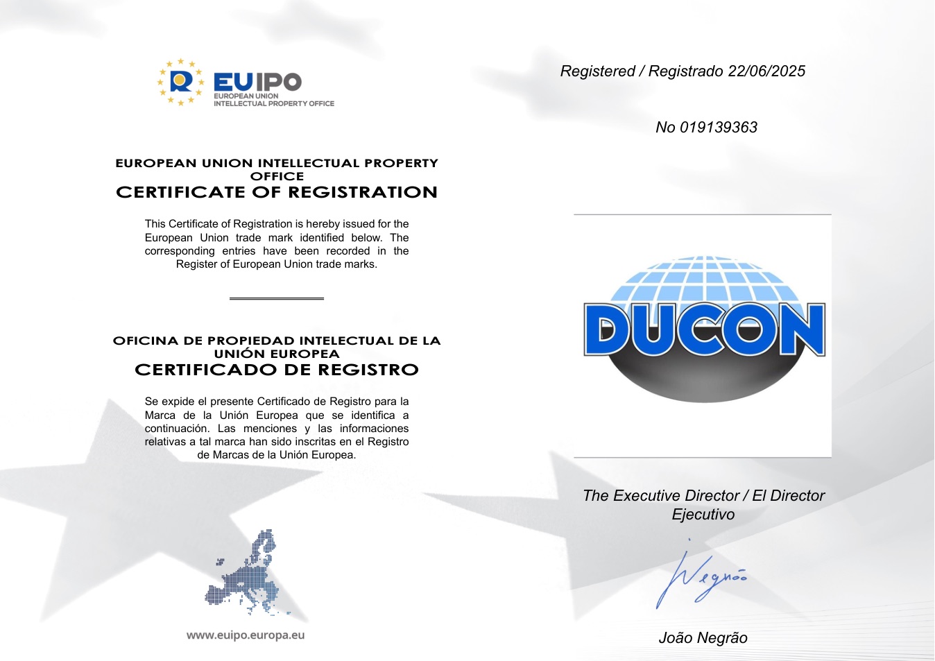 MDSJ Process DUCON® Tescilli Marka (AB) certificate