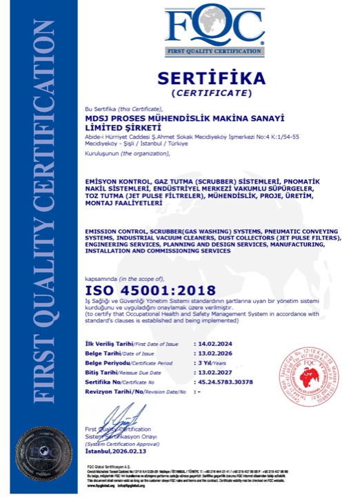 MDSJ Process ISO 45001:2018 belgesi