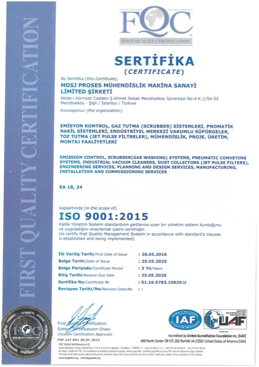 MDSJ Process ISO 9001:2015 belgesi